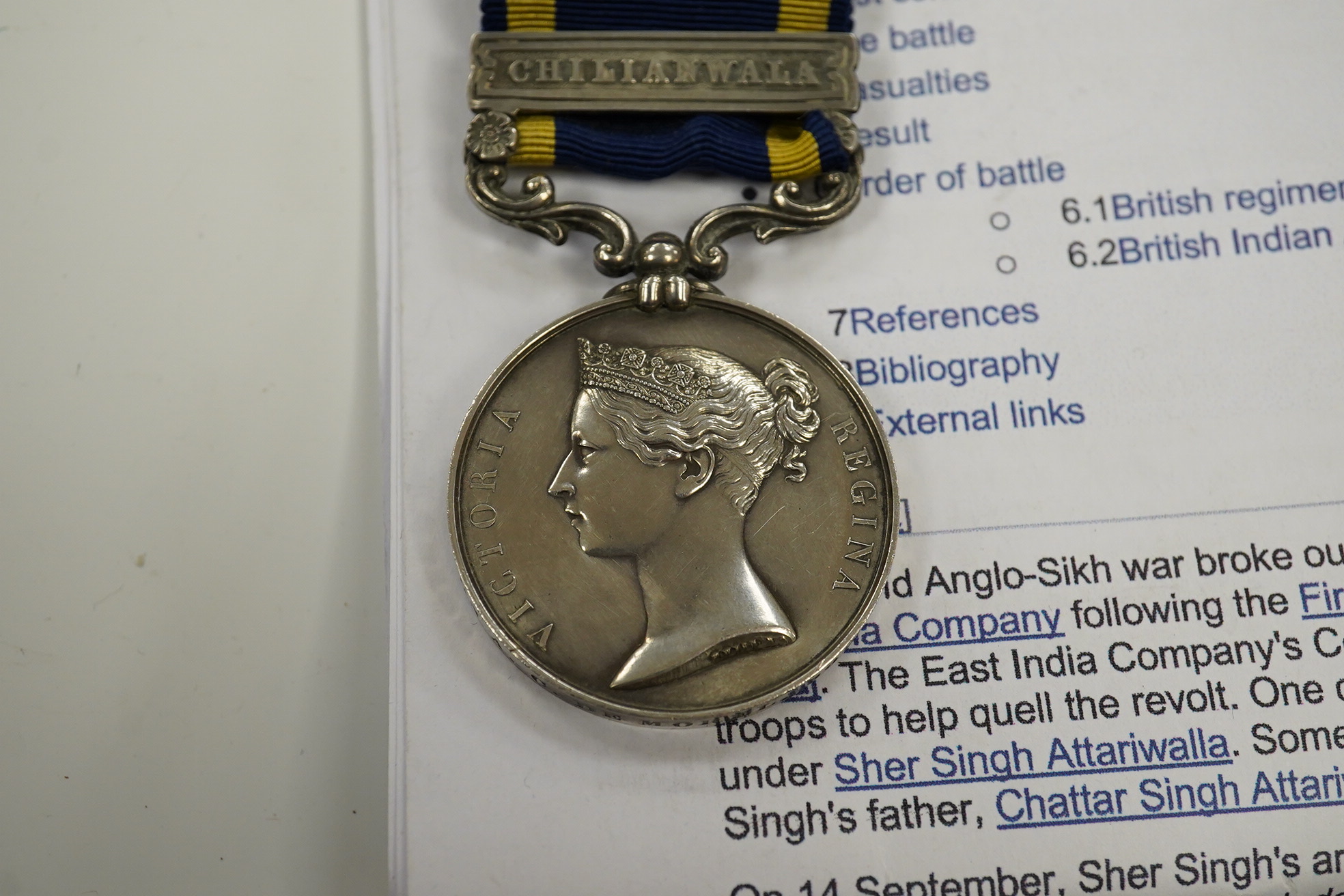 A Victoria Chilianwala 13th January 1849 casualty Punjab Medal 1848-1849, with a bar for Chilianwala, awarded to Ensign A.C. De Moral, 30th Bengal N.I. Condition - fair to good